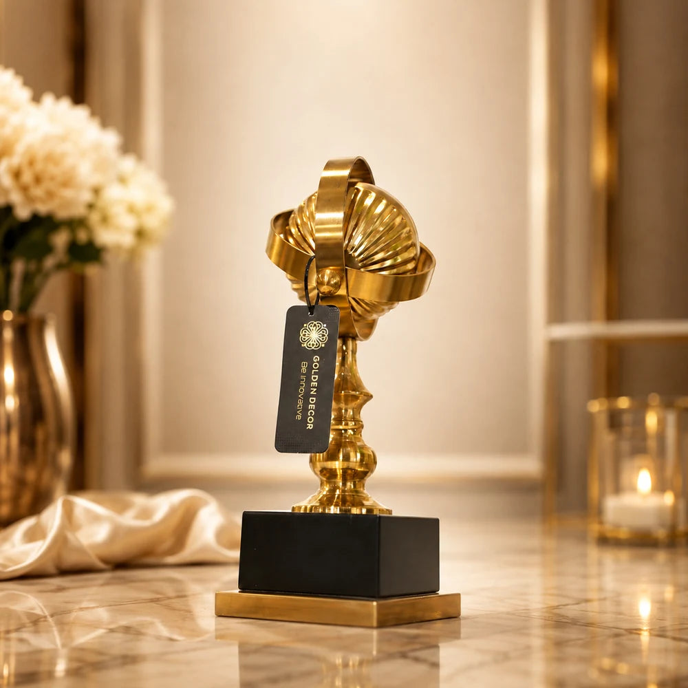 Luxury Brass Gyroscope Sphere Trophy Sculpture on Pedestal