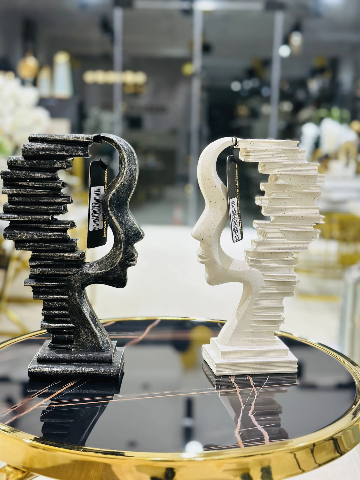 Abstract Thinker Book Human Face Sculpture Pair (Black & White)