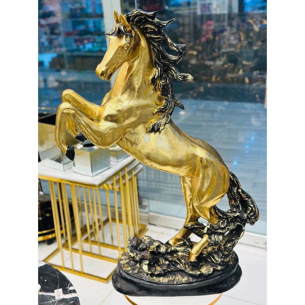 Majestic Golden Rearing Stallion Horse Sculpture