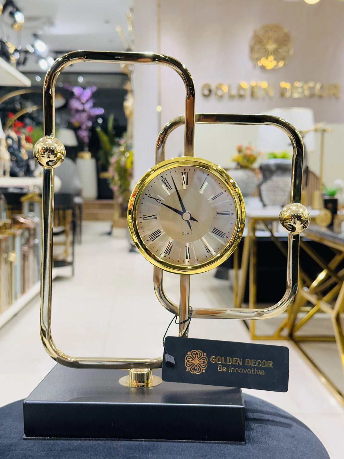 Modern Luxury Geometric Gold Orbital Metal Frame Desk Clock