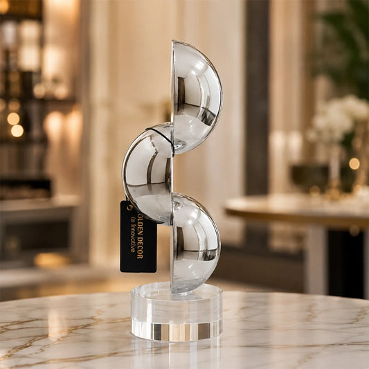 Contemporary Abstract Chrome Mirror Half-Sphere Wave Sculpture