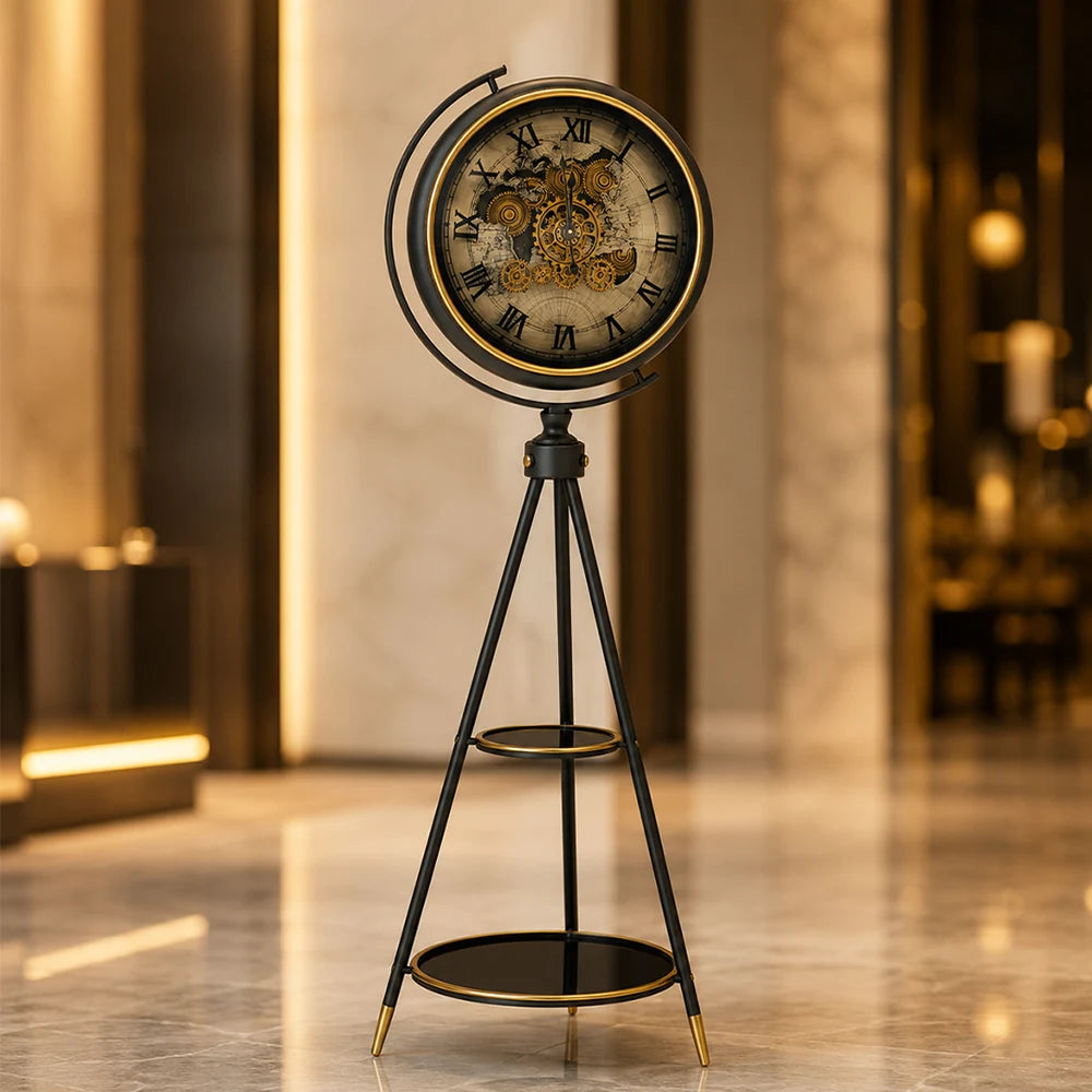 Luxury Industrial Mechanical Gear Tripod Floor Clock