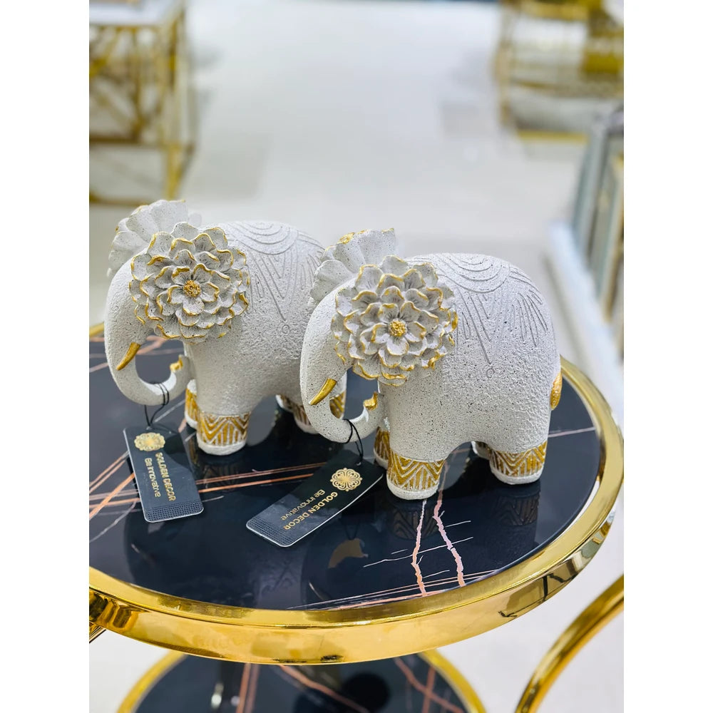 Royal Floral Elephant Figurines with Raised Trunks (Set of 2)