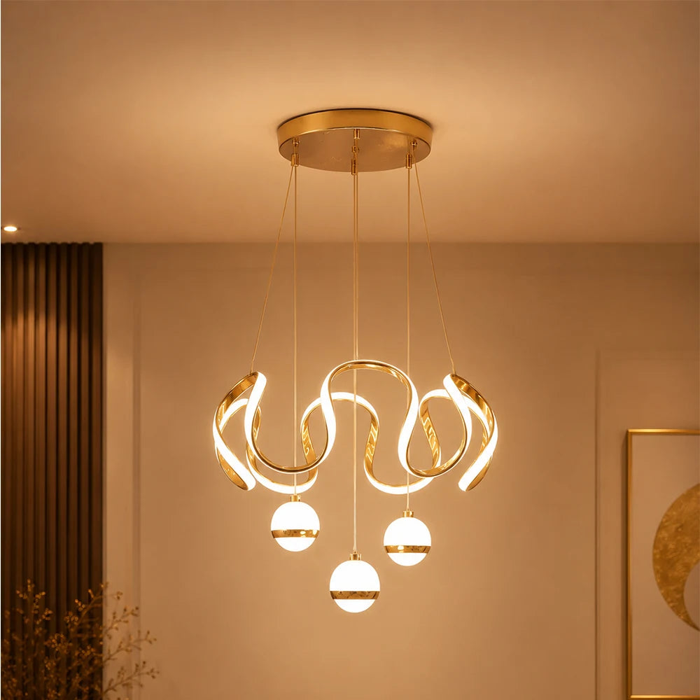 Modern Luxury Gold Ribbon Wave LED Pendant Chandelier