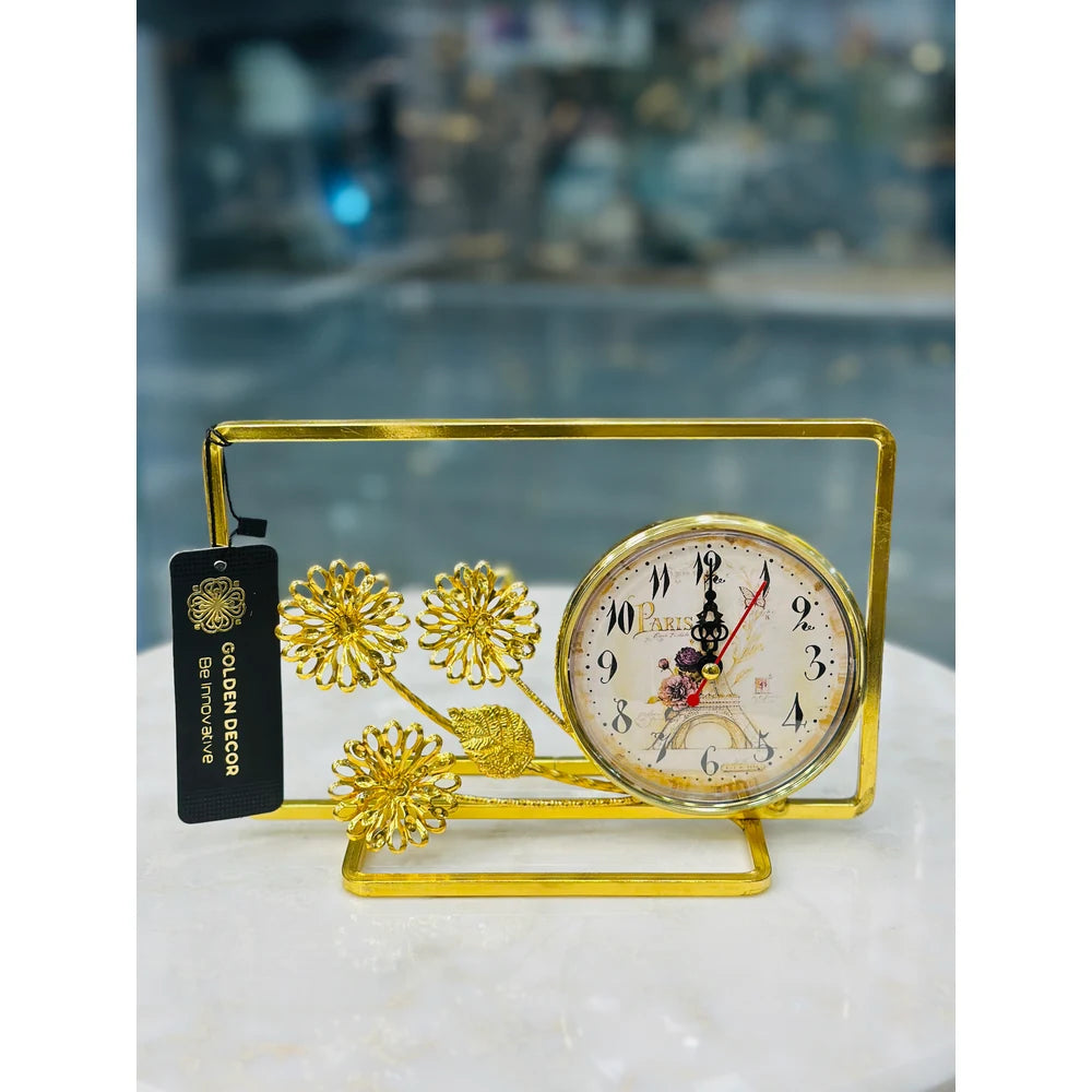Vintage Paris Floral Golden Frame Tabletop Clock