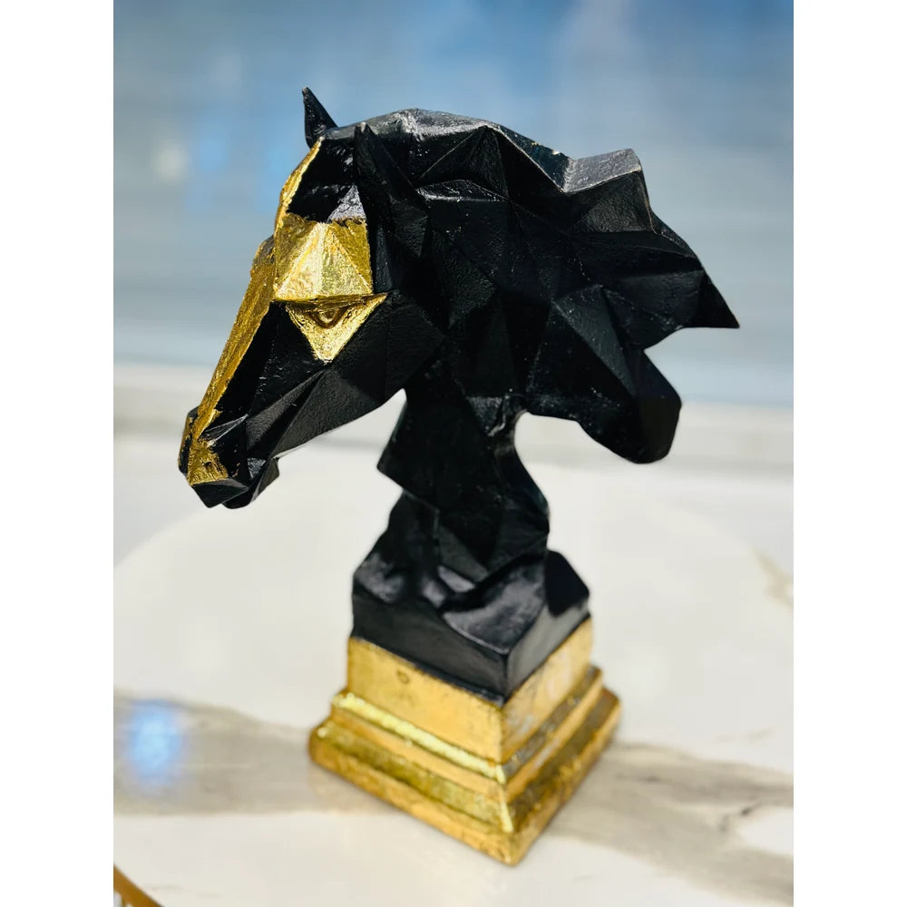 Contemporary Faceted Black & Gold Stallion Horse Bust Sculpture