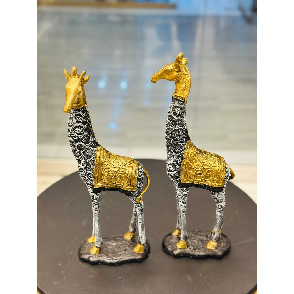 African Royal Giraffe Figurines with Ornate Gold Blankets (Set of 2)