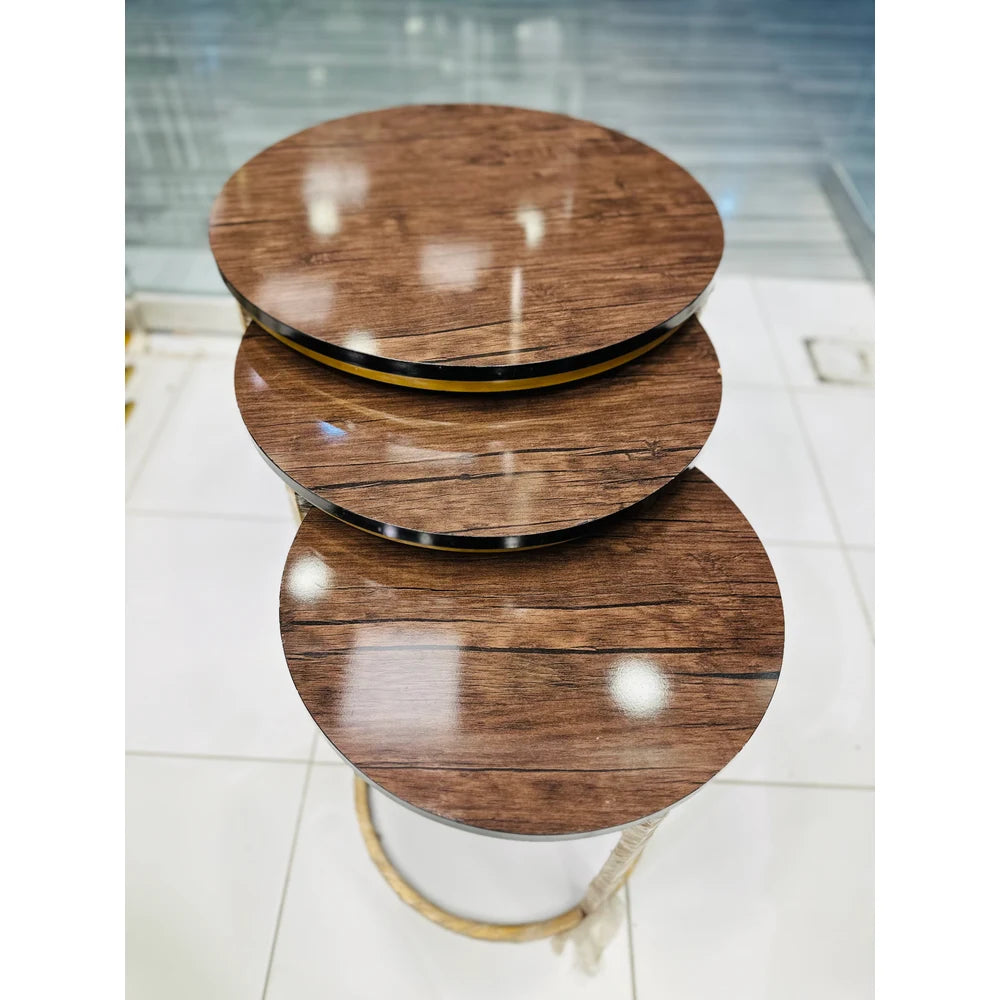 Modern Walnut Wood Round 3-Tier Nesting Coffee Table Set