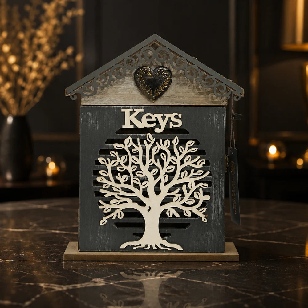 Rustic Tree of Life Wooden Key Cabinet & Wall Organizer