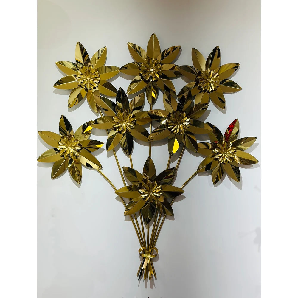 Luxury Golden Metal Floral Bouquet Wall Art Sculpture